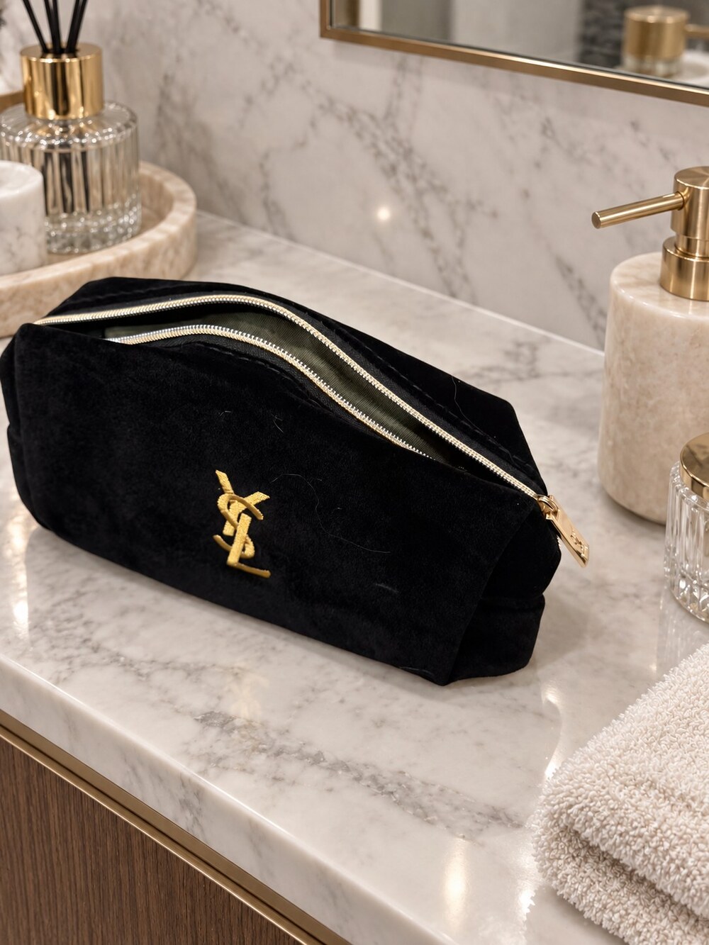 Yves Saint Laurent Black Velvet Makeup Bag | Vanity Storage - Picture 2 of 6